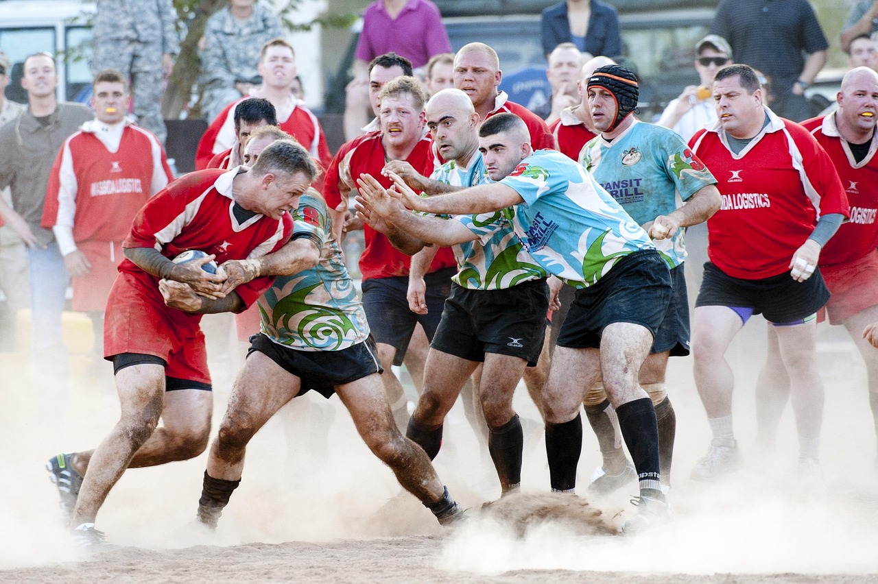 Rugby players in action